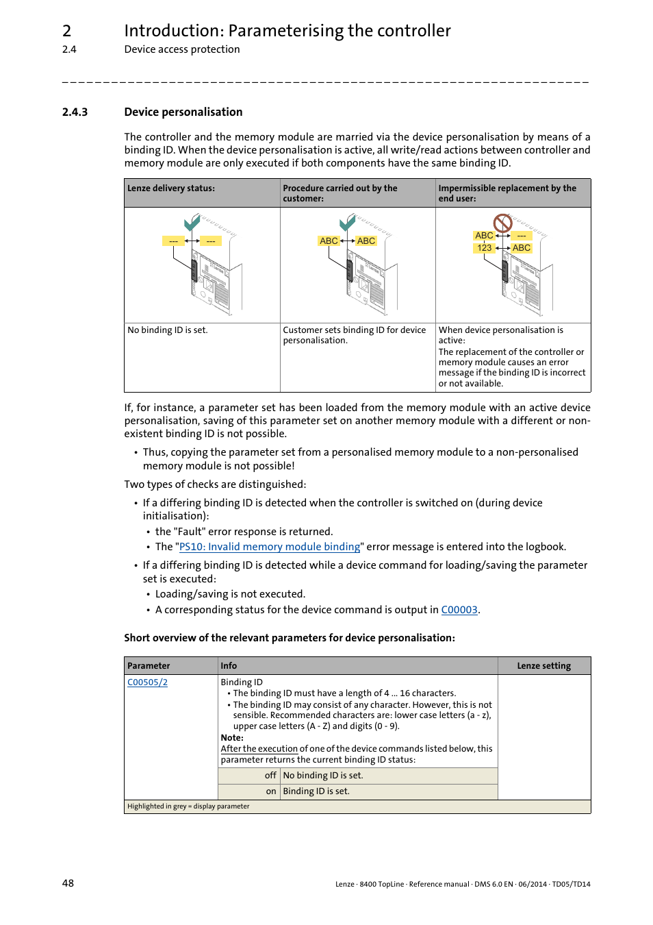 3 device personalisation, Device personalisation, 2introduction: parameterising the controller | Lenze 8400 TopLine User Manual | Page 48 / 1760