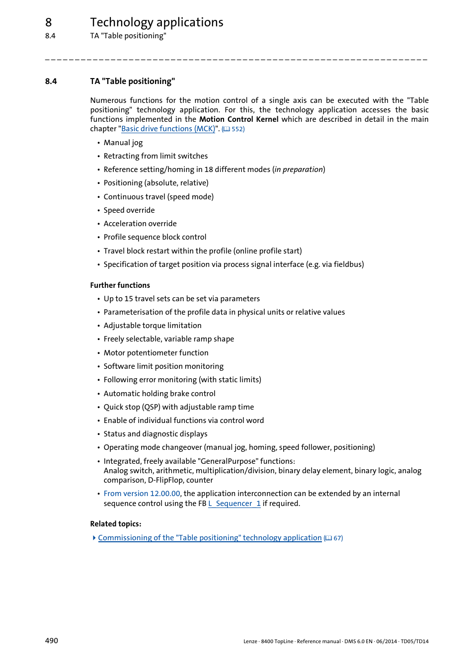 4 ta "table positioning, Ta "table positioning, 8technology applications | Lenze 8400 TopLine User Manual | Page 490 / 1760