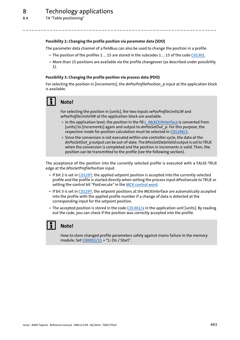 8technology applications | Lenze 8400 TopLine User Manual | Page 493 / 1760