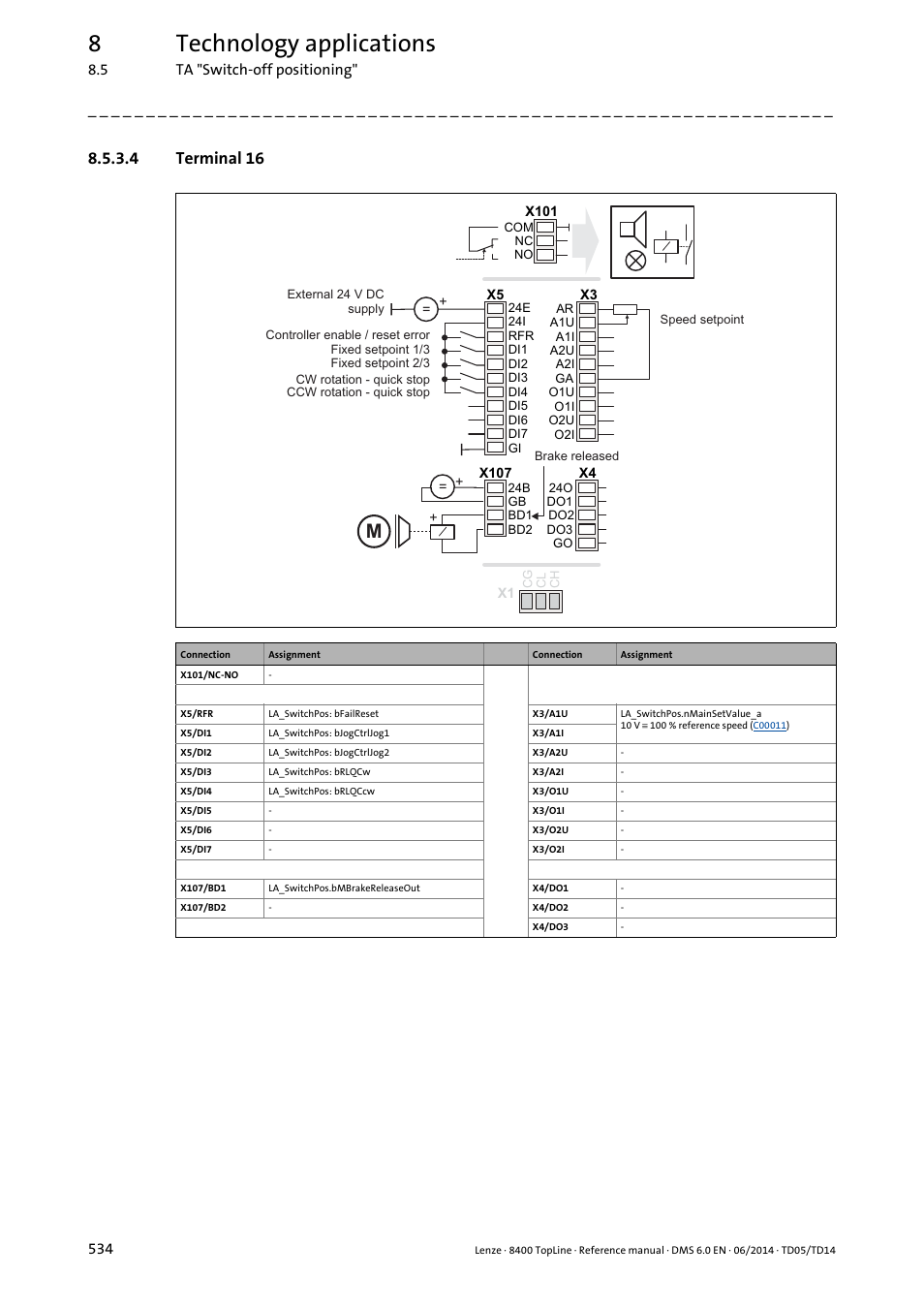 4 terminal 16, Terminal 16, 8technology applications | Lenze 8400 TopLine User Manual | Page 534 / 1760