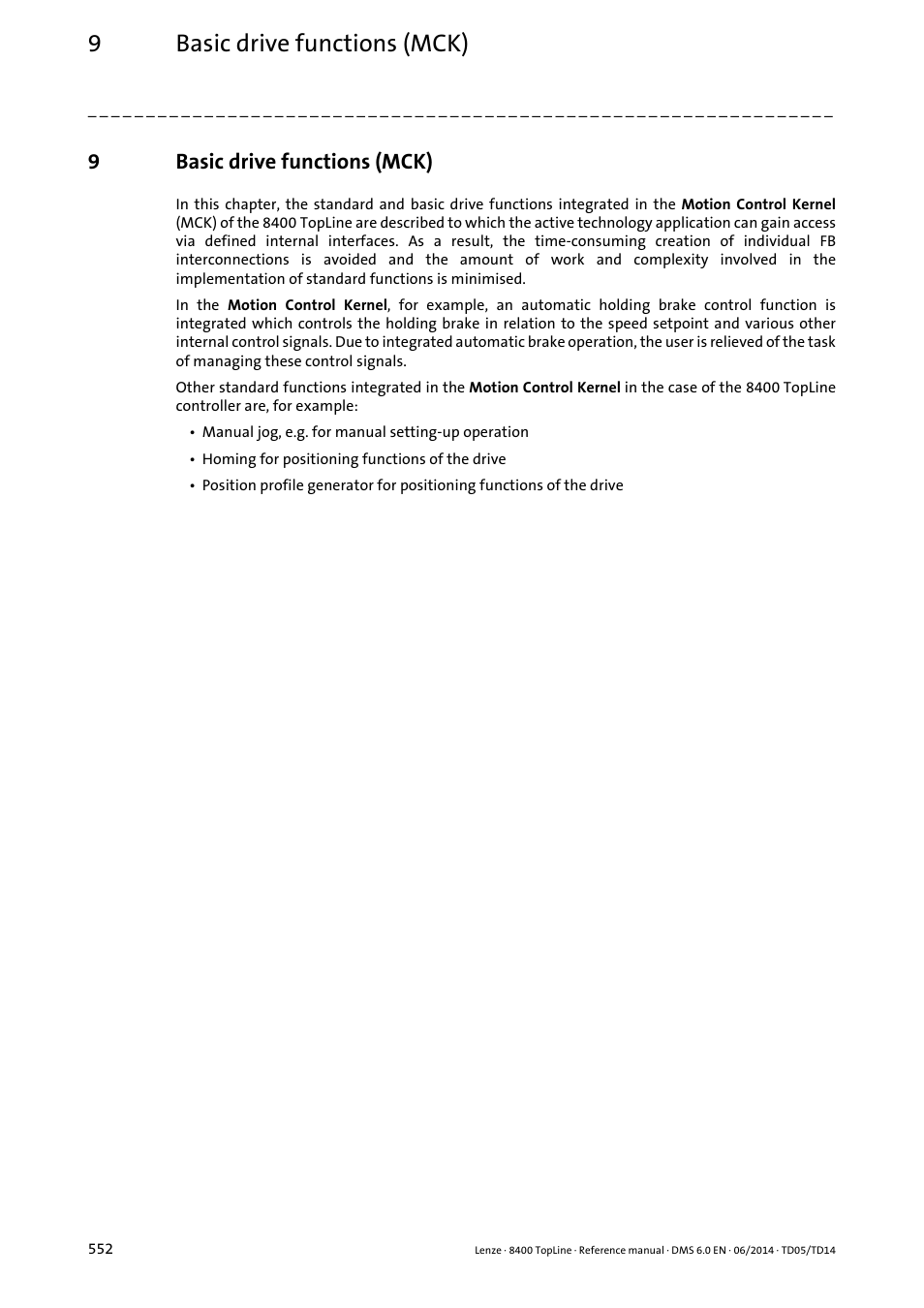 9 basic drive functions (mck), Basic drive functions (mck), 9basic drive functions (mck) | Lenze 8400 TopLine User Manual | Page 552 / 1760