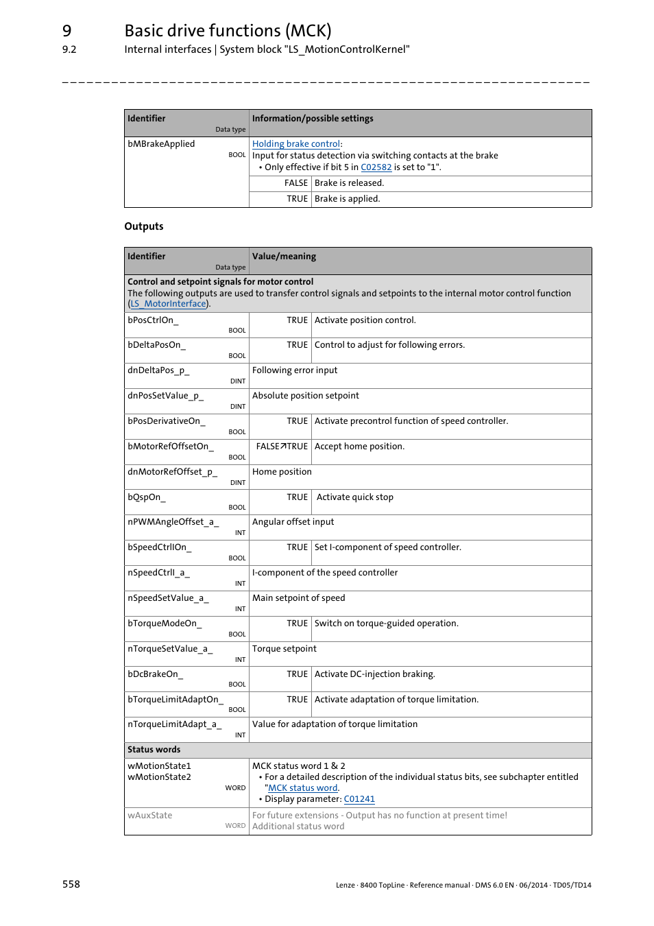 9basic drive functions (mck) | Lenze 8400 TopLine User Manual | Page 558 / 1760