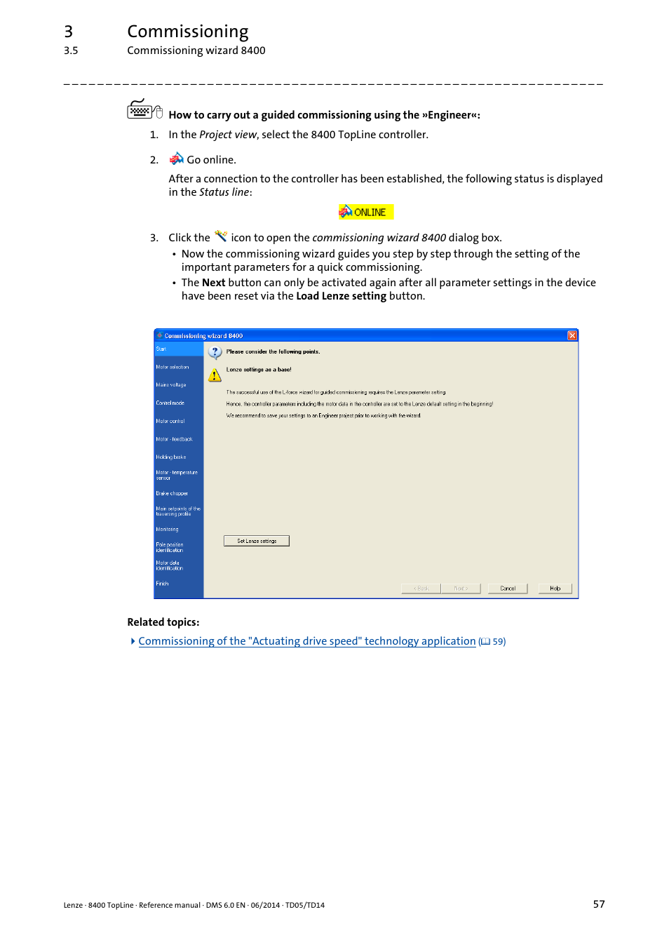 3commissioning | Lenze 8400 TopLine User Manual | Page 57 / 1760