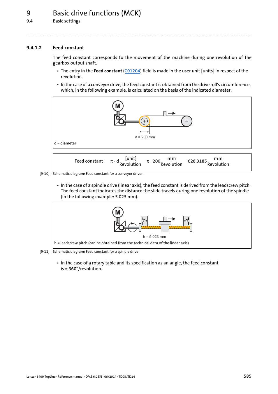 2 feed constant, Feed constant, 9basic drive functions (mck) | Lenze 8400 TopLine User Manual | Page 585 / 1760
