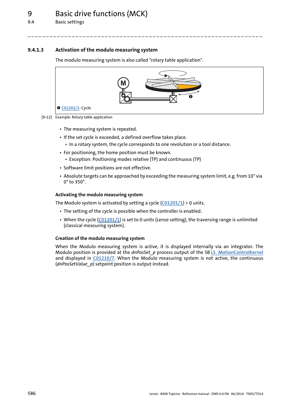3 activation of the modulo measuring system, Activation of the modulo measuring system, 9basic drive functions (mck) | Lenze 8400 TopLine User Manual | Page 586 / 1760