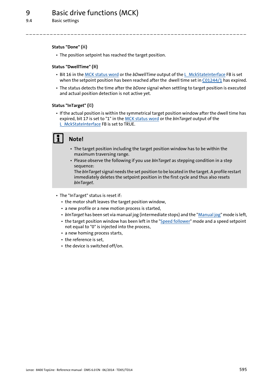 9basic drive functions (mck) | Lenze 8400 TopLine User Manual | Page 595 / 1760