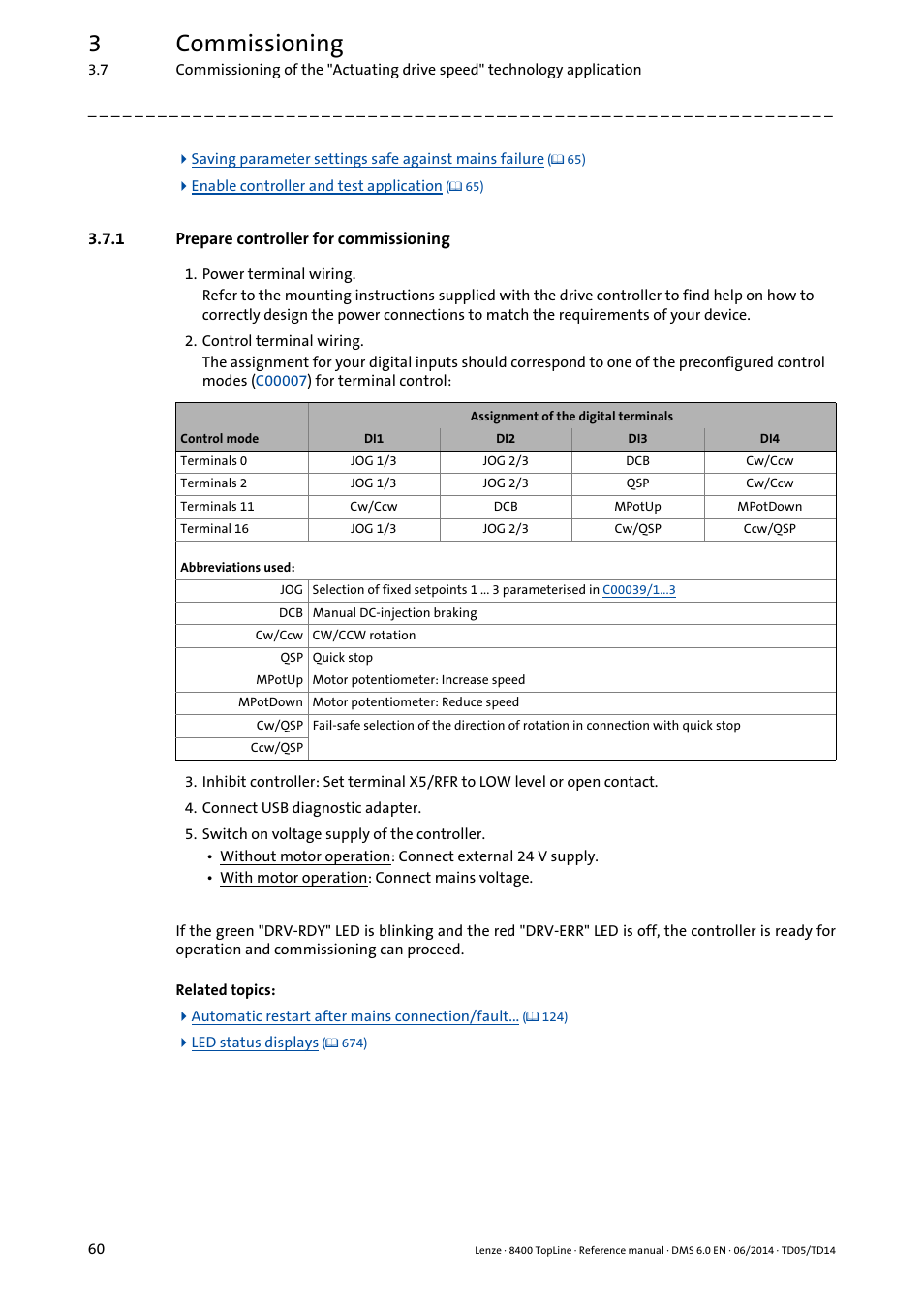 1 prepare controller for commissioning, Prepare controller for commissioning, 3commissioning | Lenze 8400 TopLine User Manual | Page 60 / 1760