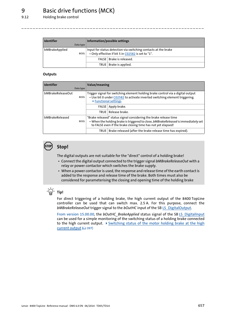 9basic drive functions (mck), Stop | Lenze 8400 TopLine User Manual | Page 657 / 1760