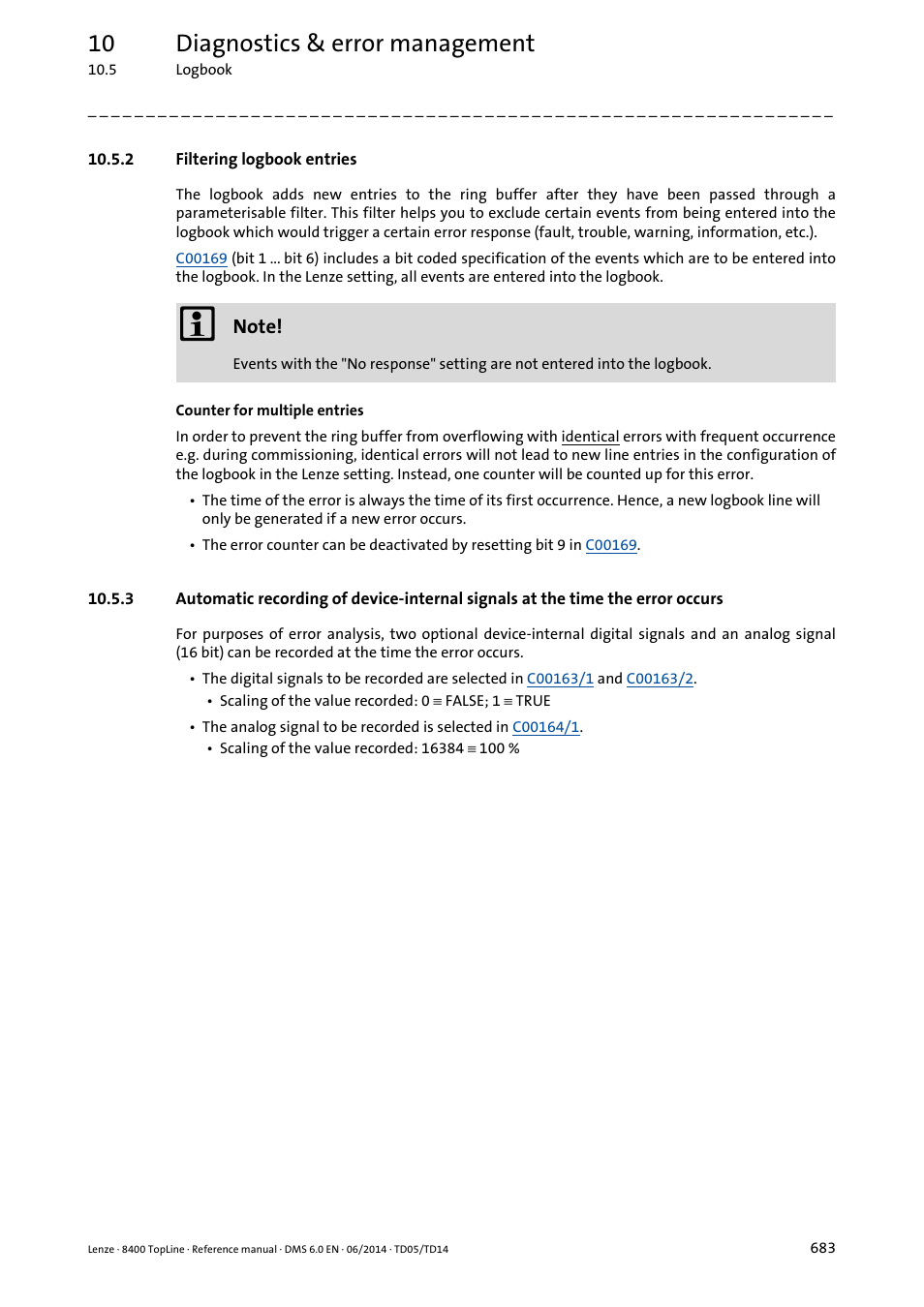 2 filtering logbook entries, Filtering logbook entries, 10 diagnostics & error management | Lenze 8400 TopLine User Manual | Page 683 / 1760