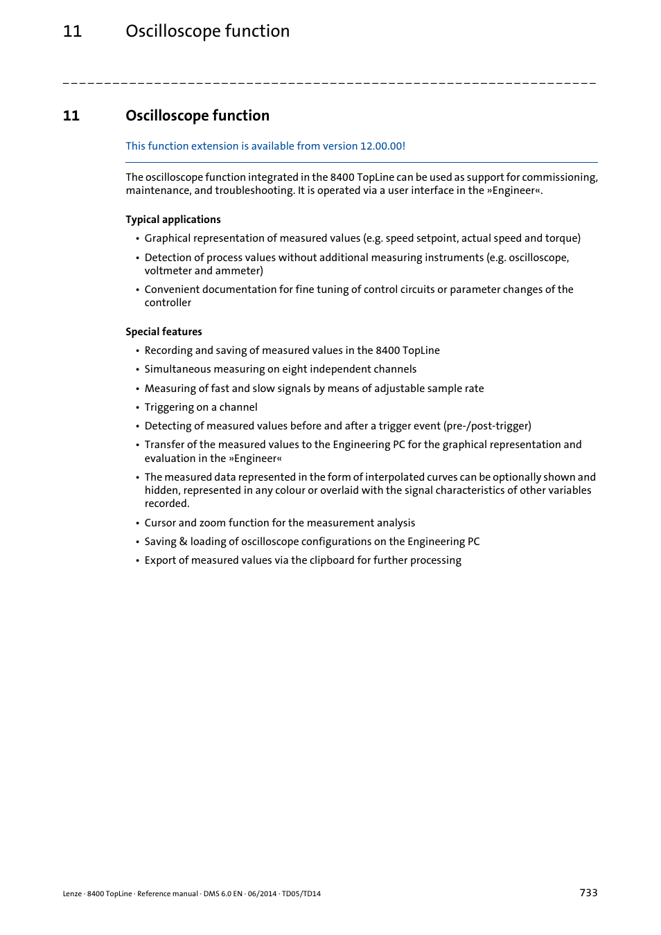 11 oscilloscope function, Oscilloscope function | Lenze 8400 TopLine User Manual | Page 733 / 1760