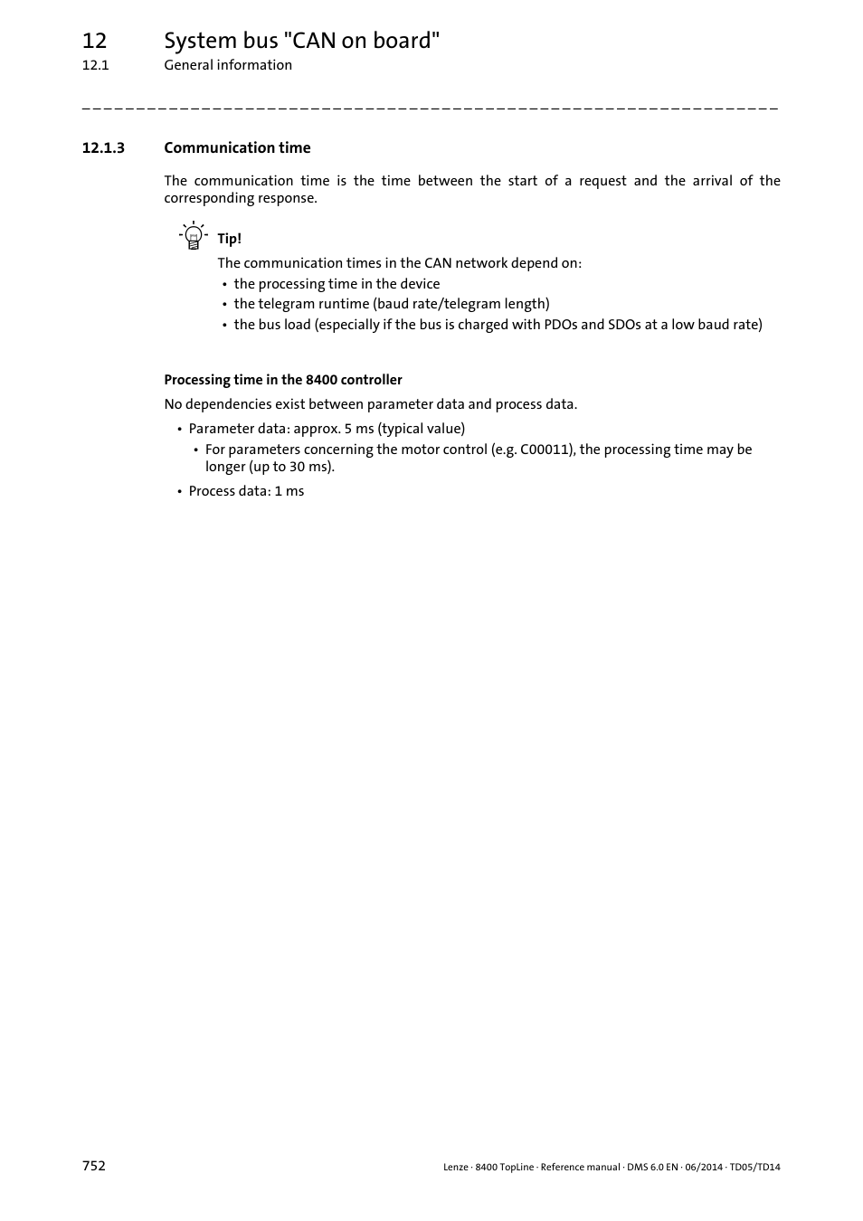 3 communication time, Communication time, 12 system bus "can on board | Lenze 8400 TopLine User Manual | Page 752 / 1760