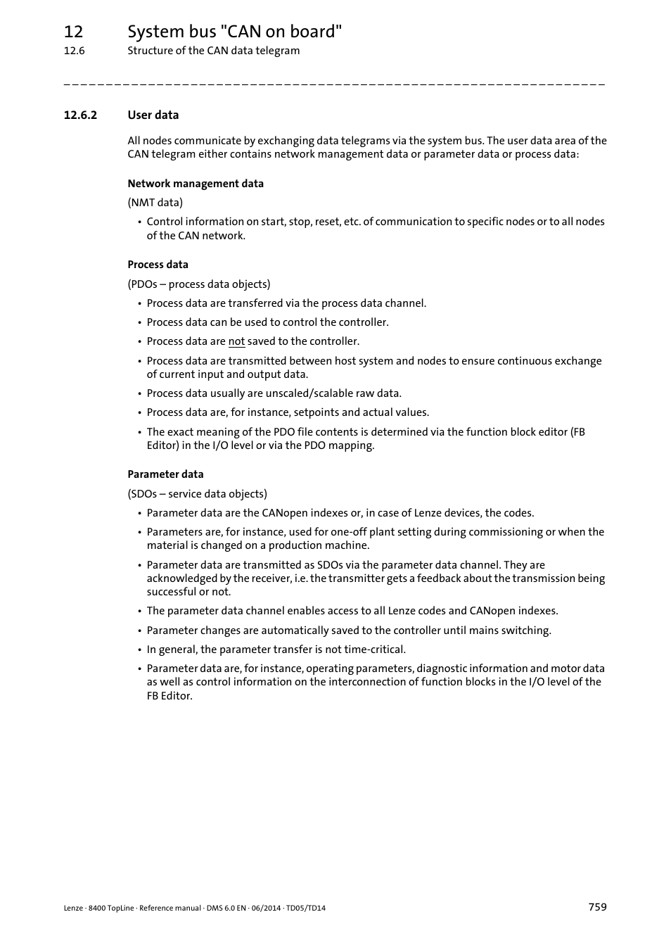 2 user data, User data, 12 system bus "can on board | Lenze 8400 TopLine User Manual | Page 759 / 1760