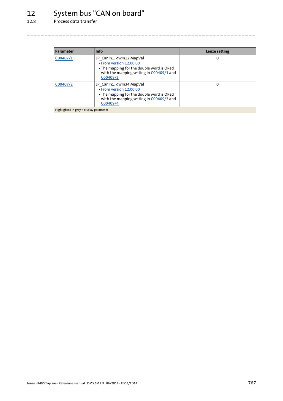 12 system bus "can on board | Lenze 8400 TopLine User Manual | Page 767 / 1760