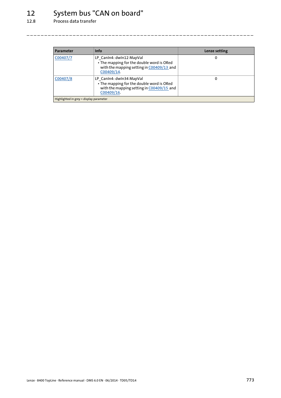 12 system bus "can on board | Lenze 8400 TopLine User Manual | Page 773 / 1760