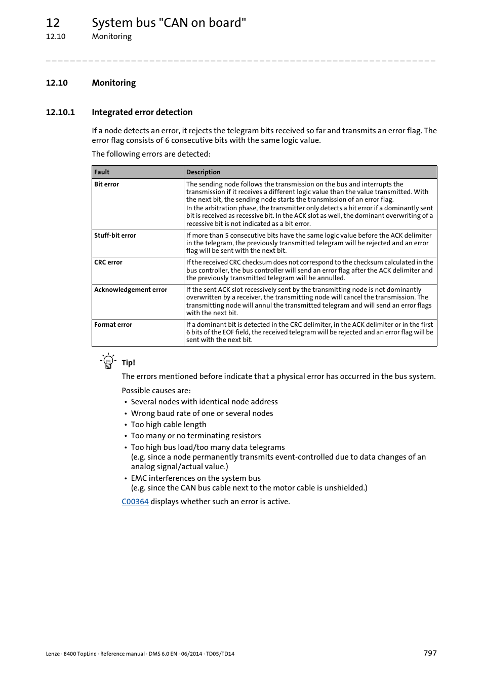 10 monitoring, 1 integrated error detection, 12 system bus "can on board | Lenze 8400 TopLine User Manual | Page 797 / 1760