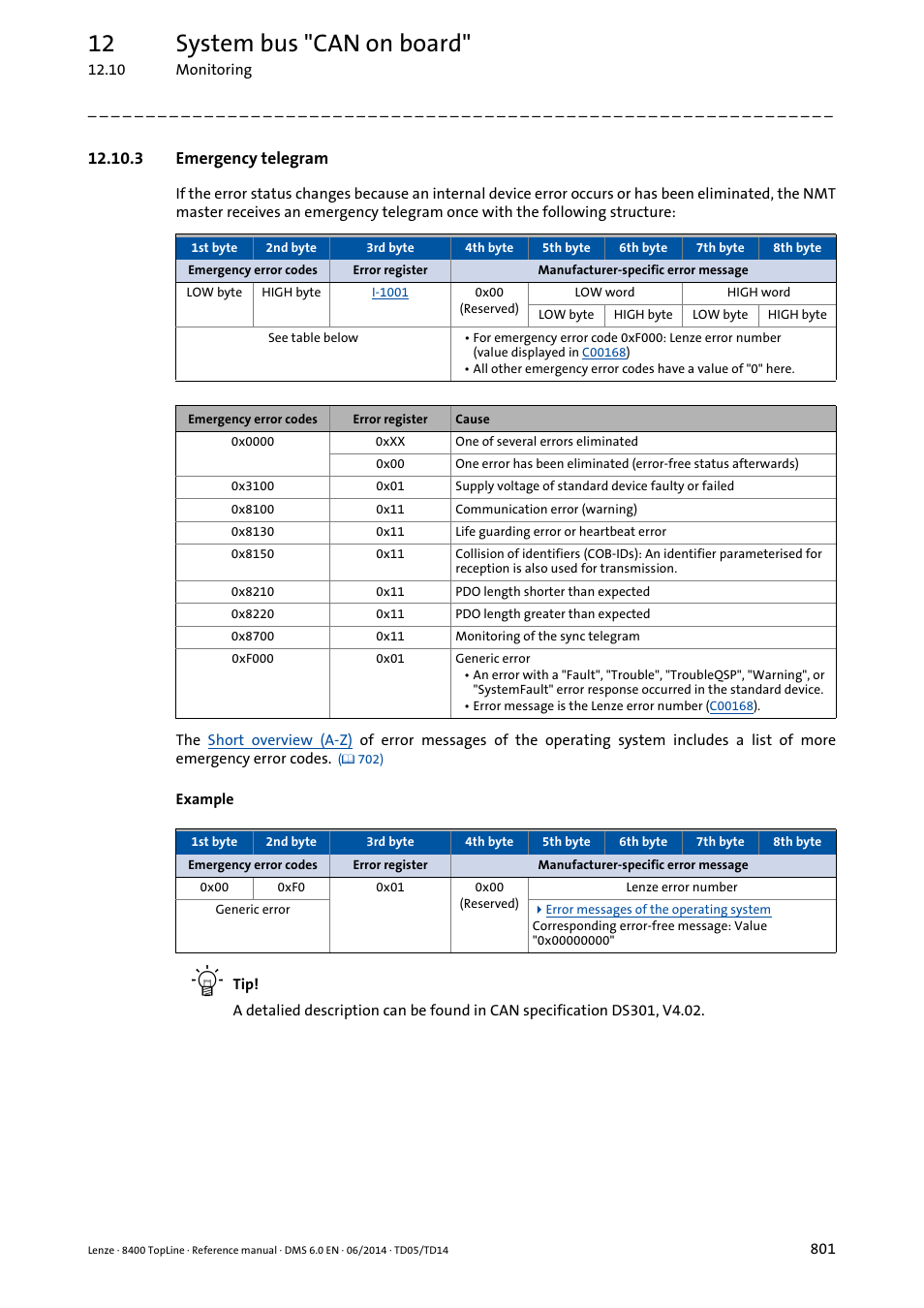 3 emergency telegram, 12 system bus "can on board | Lenze 8400 TopLine User Manual | Page 801 / 1760