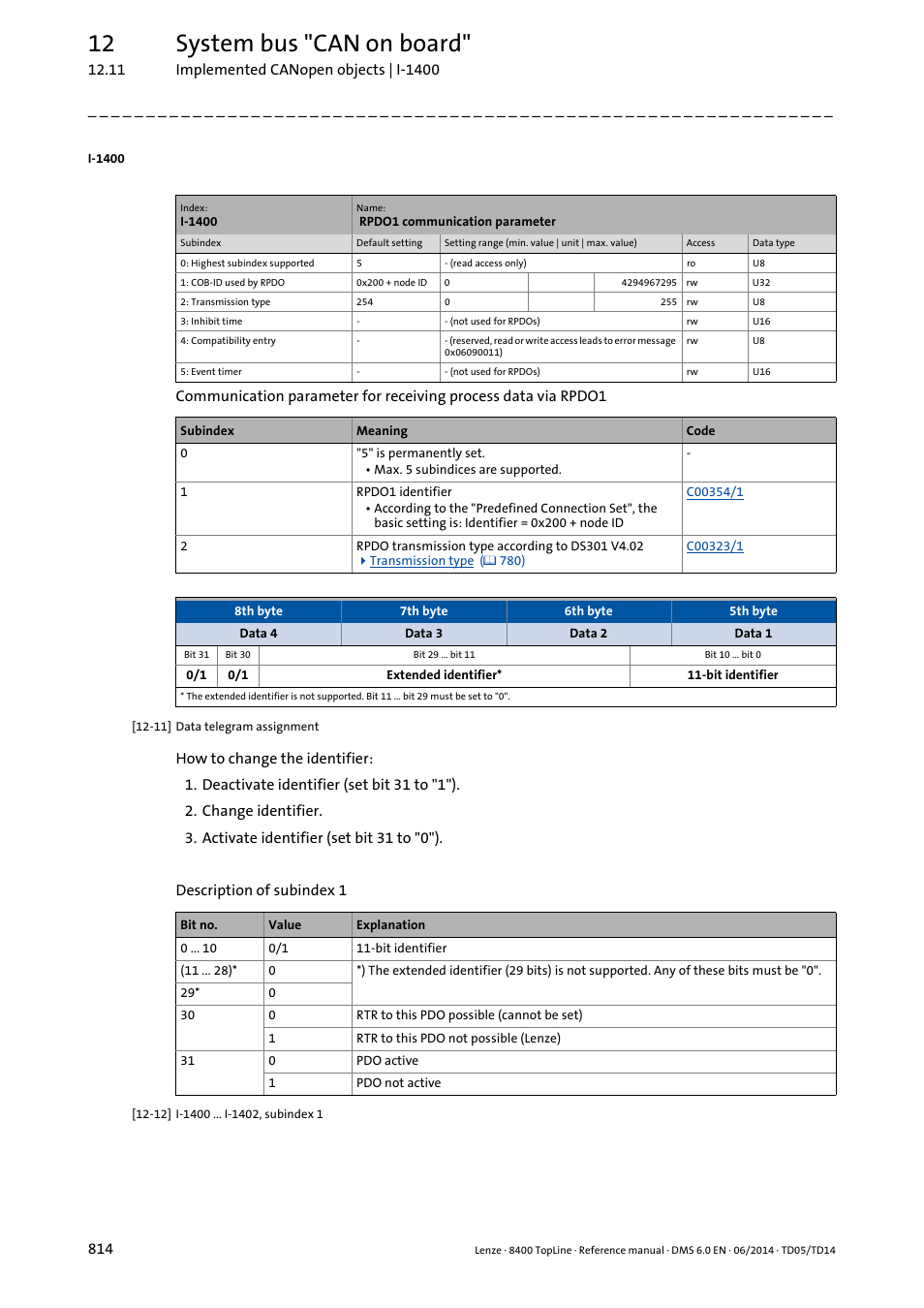 I-1400/1, I-1400, 12 system bus "can on board | Lenze 8400 TopLine User Manual | Page 814 / 1760
