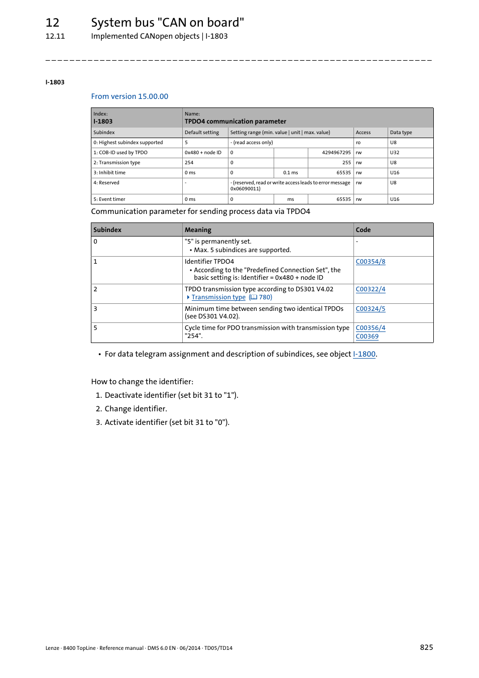 I-1803/1, I-1803, 12 system bus "can on board | Lenze 8400 TopLine User Manual | Page 825 / 1760