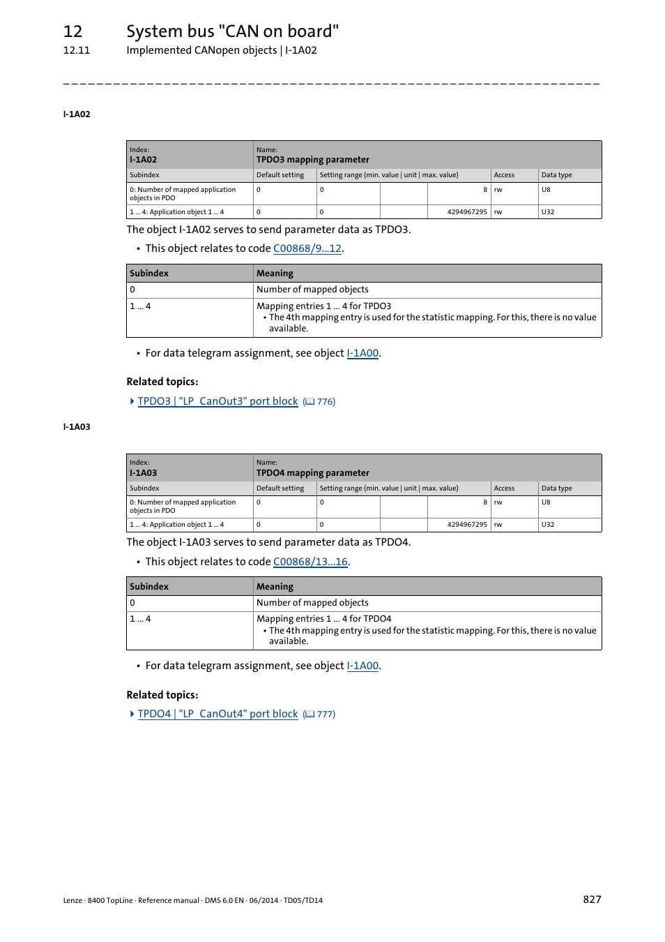 I-1a02, I-1a03, 12 system bus "can on board | Lenze 8400 TopLine User Manual | Page 827 / 1760