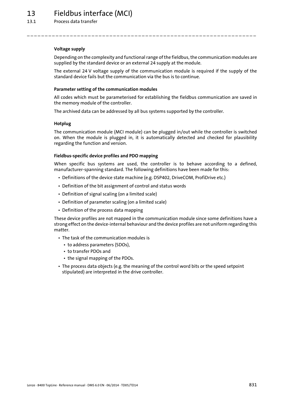 13 fieldbus interface (mci) | Lenze 8400 TopLine User Manual | Page 831 / 1760