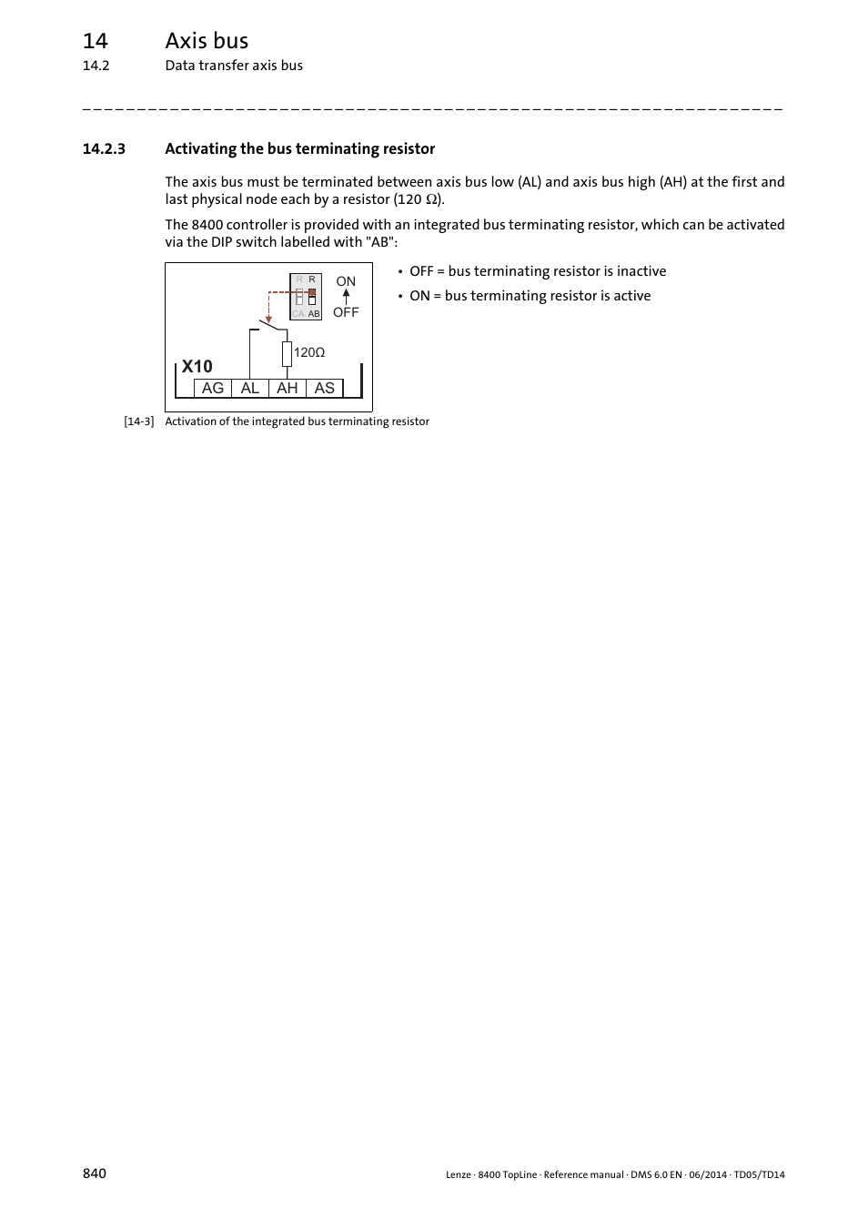 3 activating the bus terminating resistor, Activating the bus terminating resistor, 14 axis bus | Lenze 8400 TopLine User Manual | Page 840 / 1760