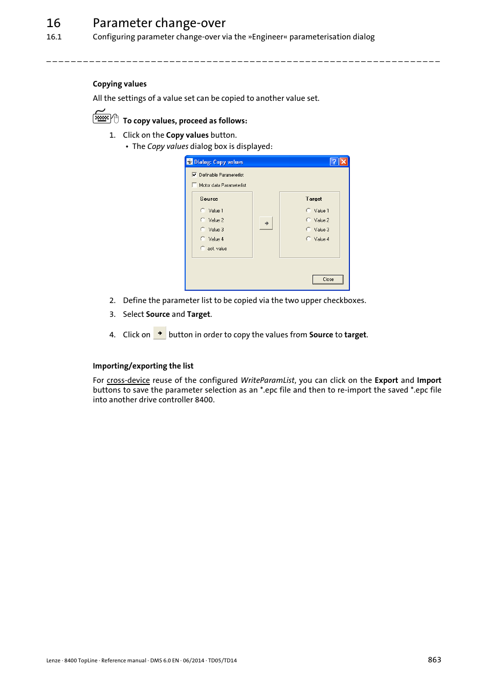 16 parameter change-over | Lenze 8400 TopLine User Manual | Page 863 / 1760