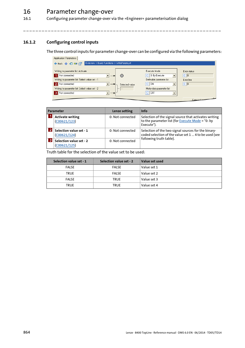 2 configuring control inputs, Configuring control inputs, 16 parameter change-over | Lenze 8400 TopLine User Manual | Page 864 / 1760