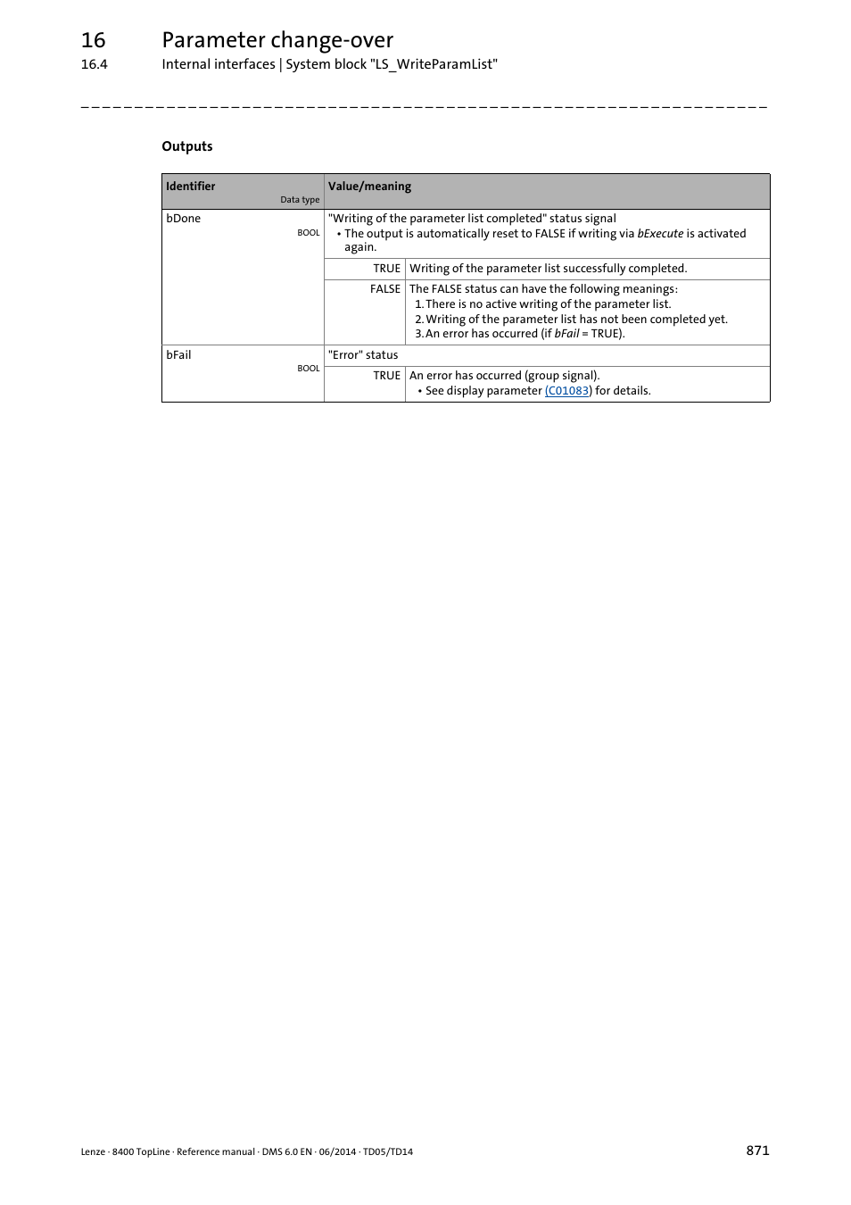 16 parameter change-over | Lenze 8400 TopLine User Manual | Page 871 / 1760