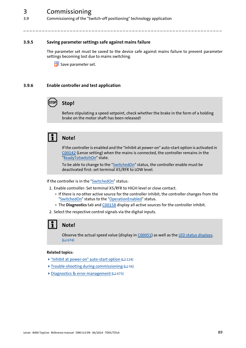 6 enable controller and test application, Enable controller and test application, 3commissioning | Lenze 8400 TopLine User Manual | Page 89 / 1760
