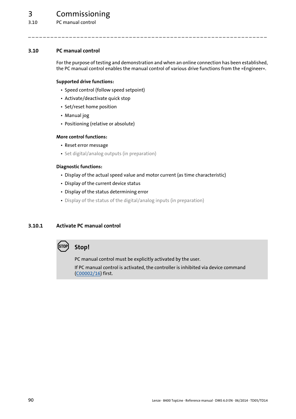 10 pc manual control, 1 activate pc manual control, Activate pc manual control | 3commissioning | Lenze 8400 TopLine User Manual | Page 90 / 1760