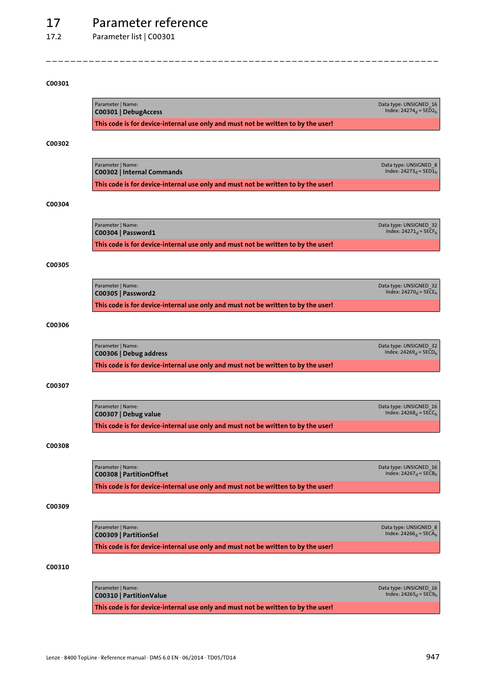 17 parameter reference | Lenze 8400 TopLine User Manual | Page 947 / 1760