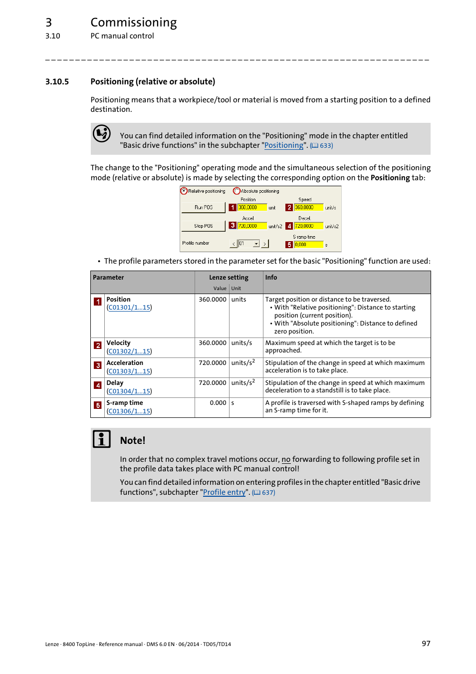 5 positioning (relative or absolute), Positioning (relative or absolute), 3commissioning | Lenze 8400 TopLine User Manual | Page 97 / 1760