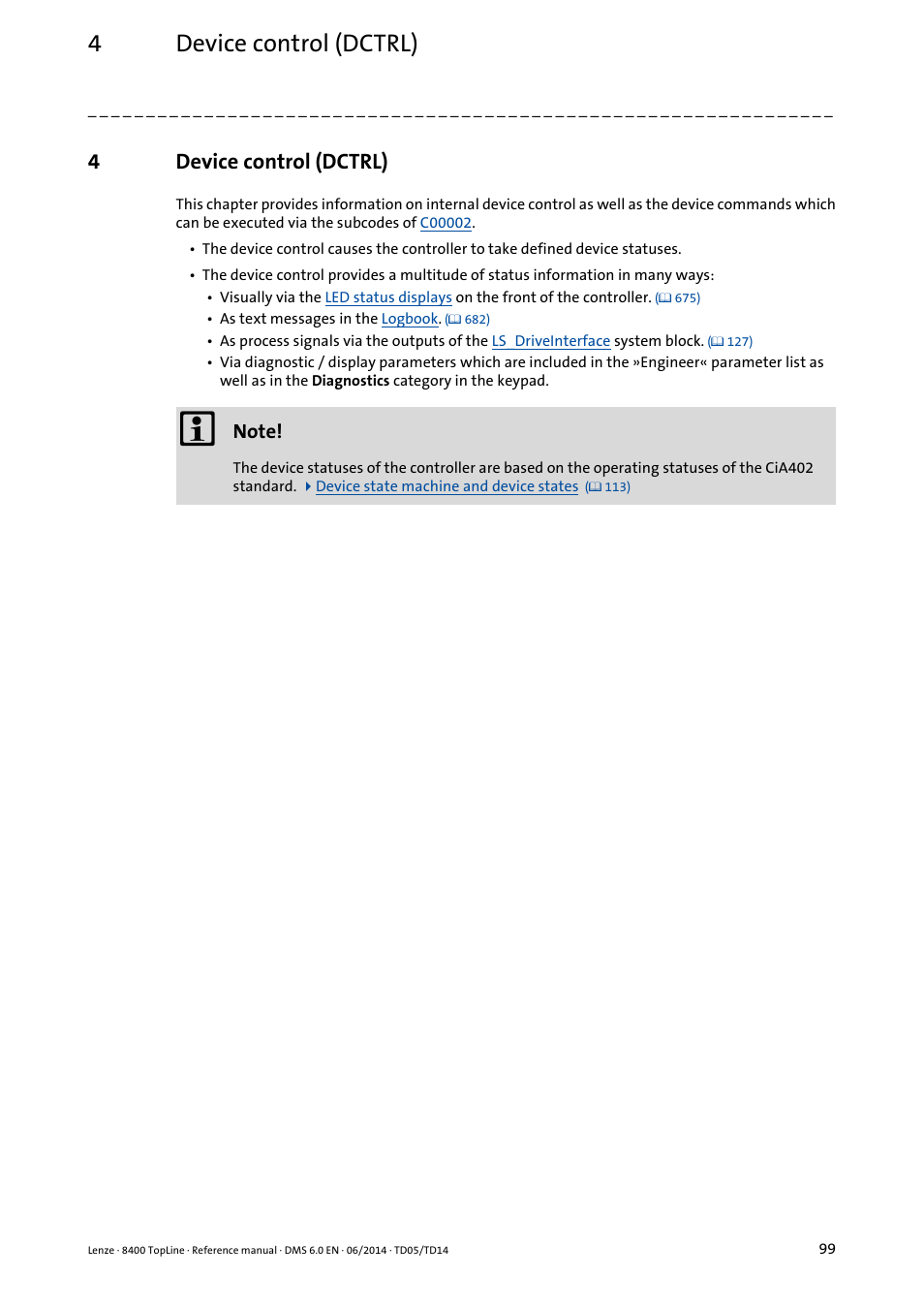 4 device control (dctrl), Device control (dctrl), 4device control (dctrl) | Lenze 8400 TopLine User Manual | Page 99 / 1760