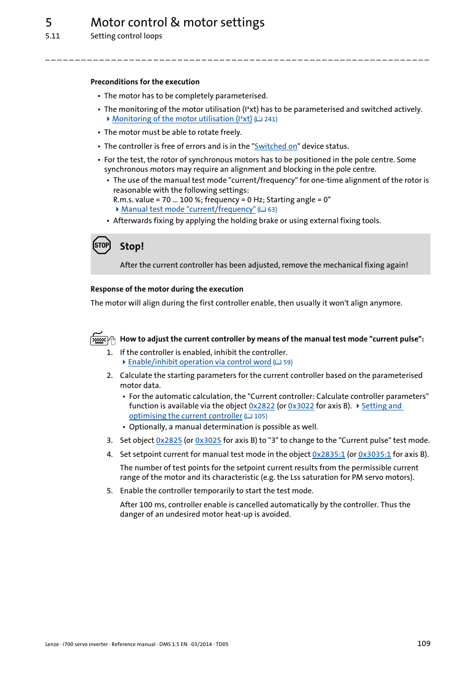 5motor control & motor settings, Stop | Lenze i700 User Manual | Page 109 / 338