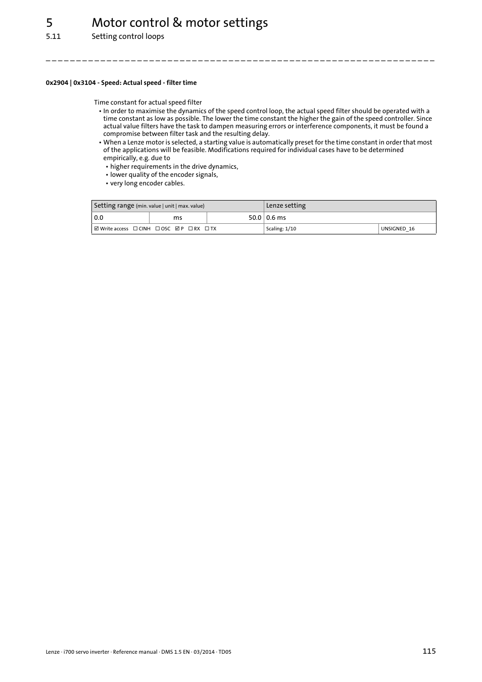 0x2904, 0x3104, 5motor control & motor settings | Lenze i700 User Manual | Page 115 / 338