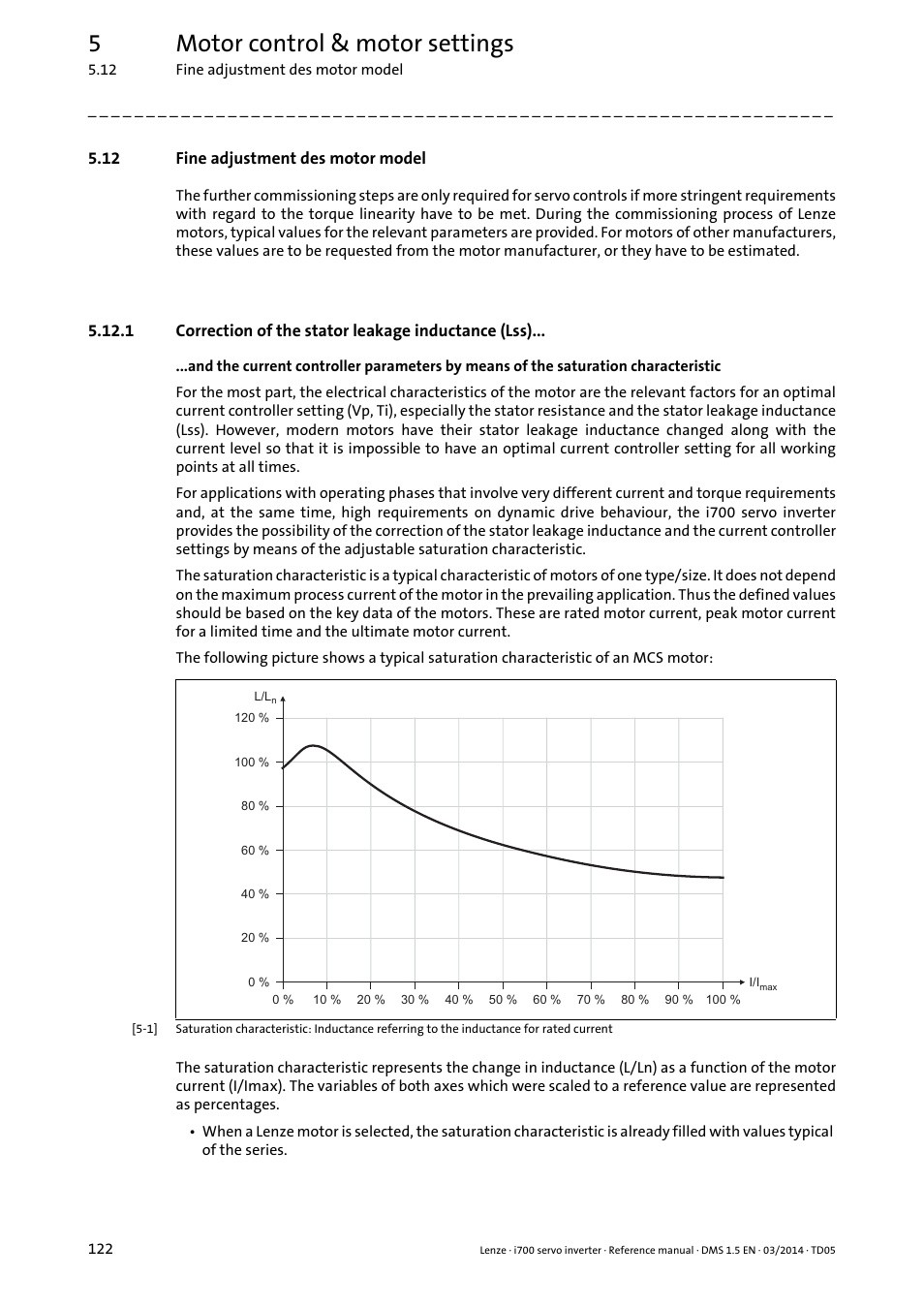 12 fine adjustment des motor model, Correction of the stator leakage inductance (lss), 5motor control & motor settings | Lenze i700 User Manual | Page 122 / 338