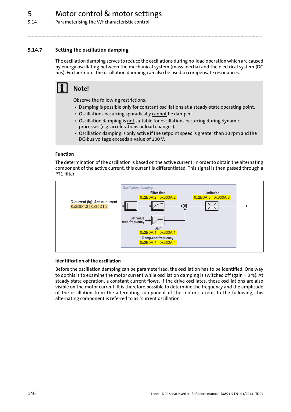 7 setting the oscillation damping, Setting the oscillation damping, 5motor control & motor settings | Lenze i700 User Manual | Page 146 / 338