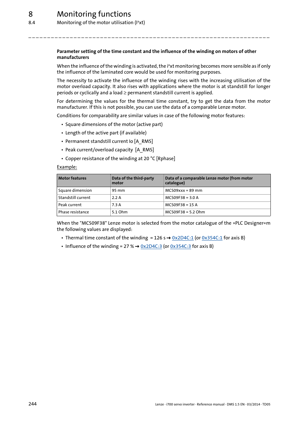 8monitoring functions | Lenze i700 User Manual | Page 244 / 338