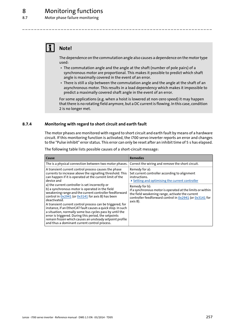 8monitoring functions | Lenze i700 User Manual | Page 257 / 338