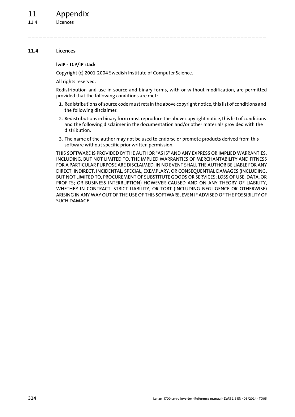 4 licences, 11 appendix | Lenze i700 User Manual | Page 324 / 338