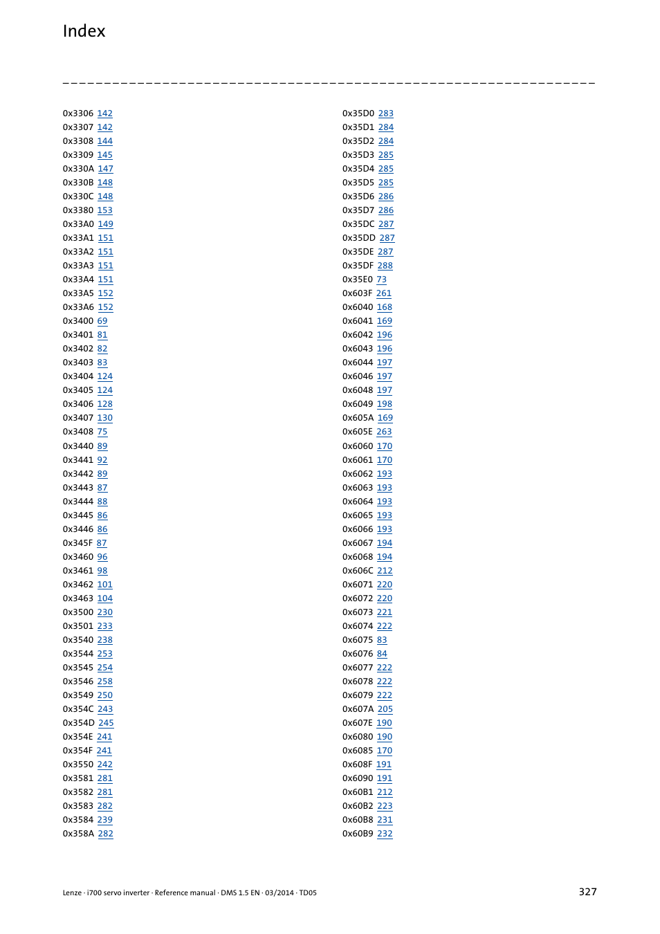 Index | Lenze i700 User Manual | Page 327 / 338