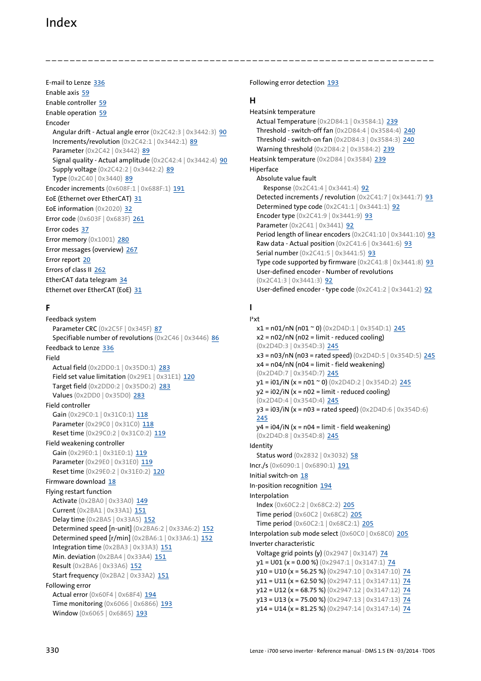 Index | Lenze i700 User Manual | Page 330 / 338