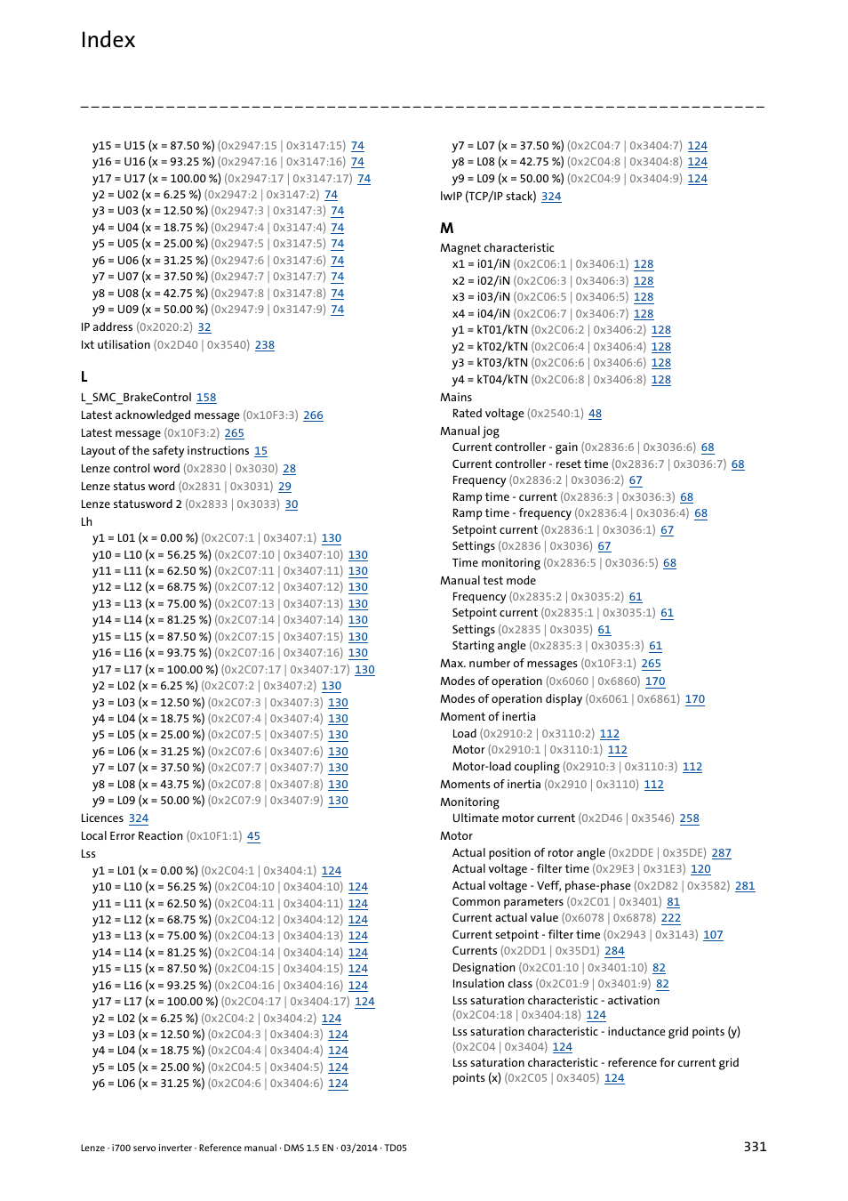 Index | Lenze i700 User Manual | Page 331 / 338