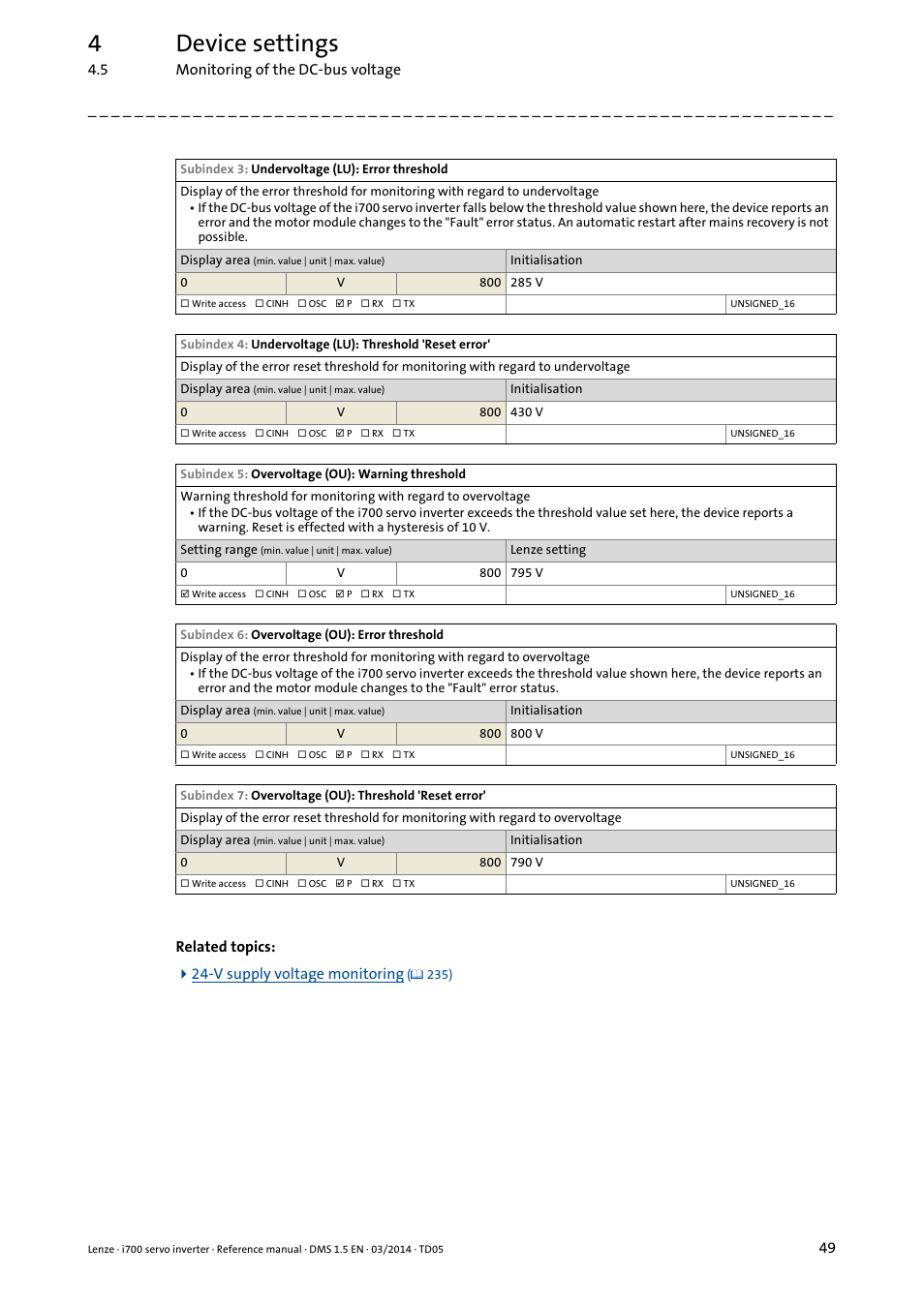 0x2540:3, 0x2540:4, 0x2540:5 | 0x2540:6, 0x2540:7, 4device settings | Lenze i700 User Manual | Page 49 / 338