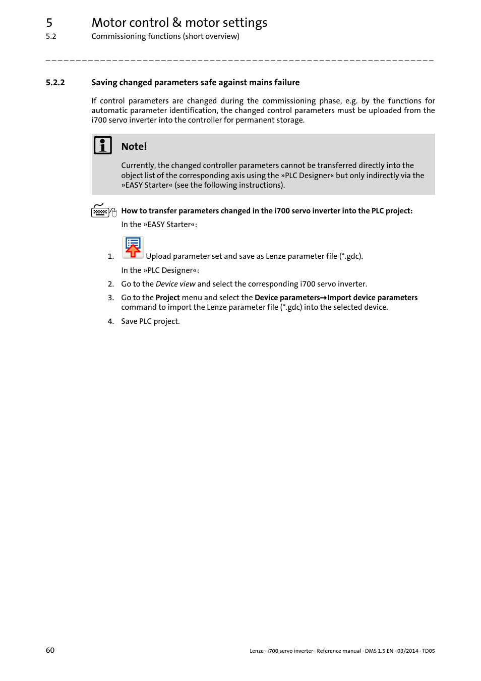 5motor control & motor settings | Lenze i700 User Manual | Page 60 / 338