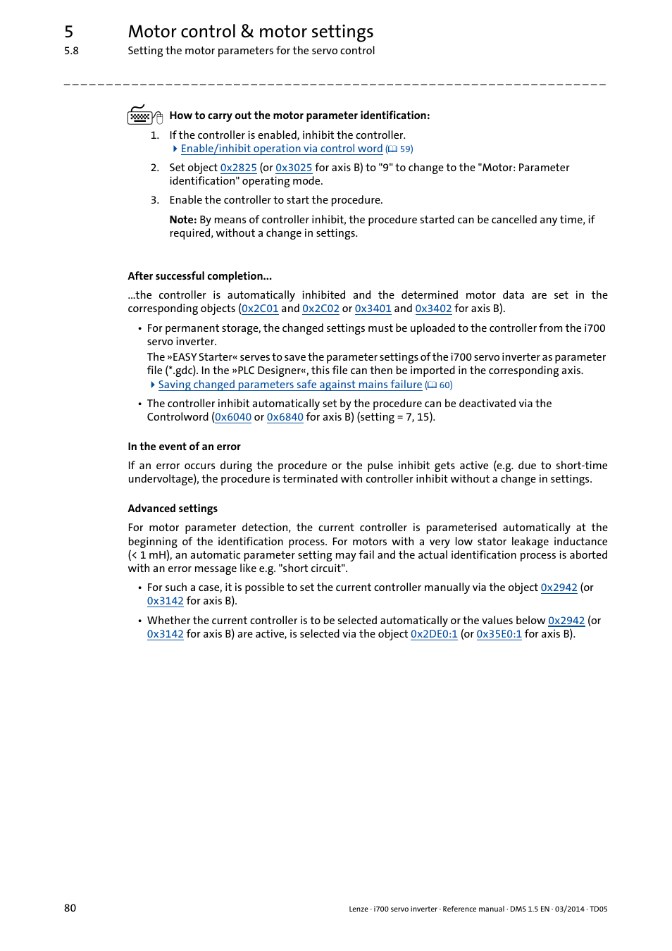 5motor control & motor settings | Lenze i700 User Manual | Page 80 / 338