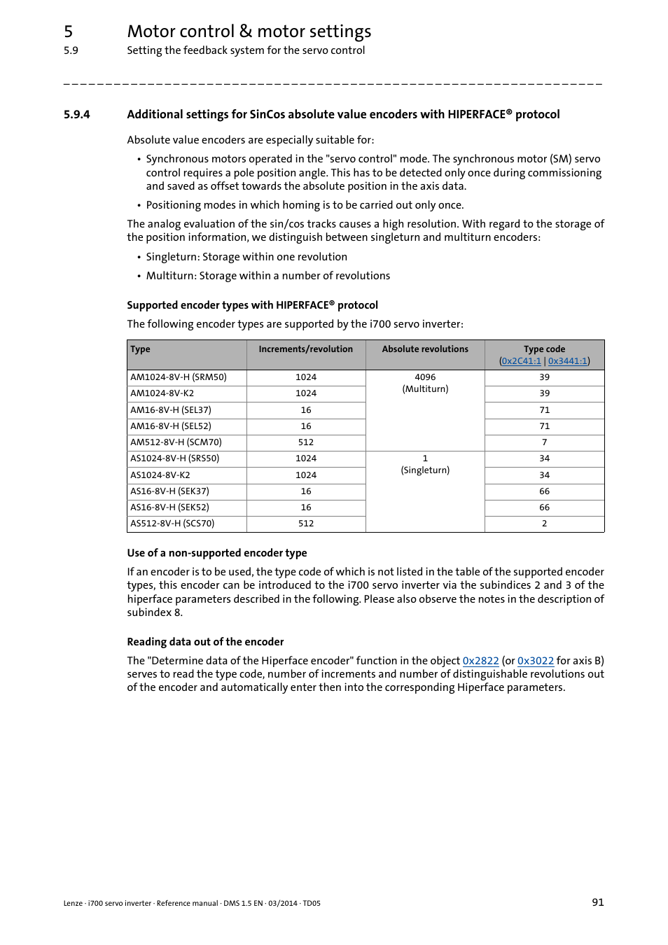 With hiperface® protocol, 5motor control & motor settings | Lenze i700 User Manual | Page 91 / 338