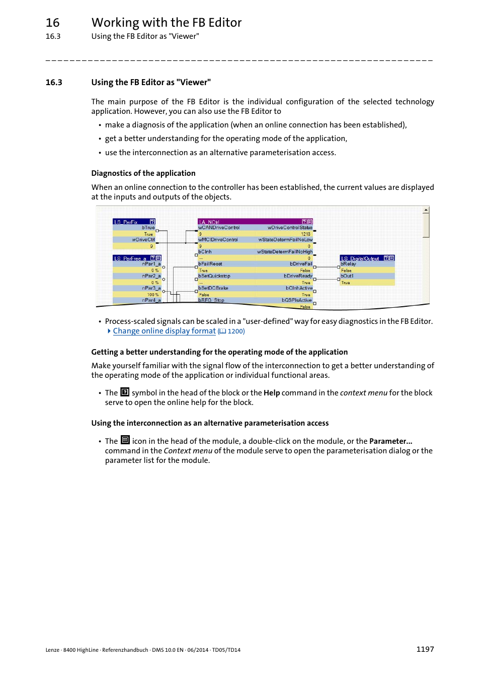 3 using the fb editor as "viewer, 3 using the fb editor as "viewer" 7, 16 working with the fb editor | Lenze 8400 HighLine User Manual | Page 1197 / 1576