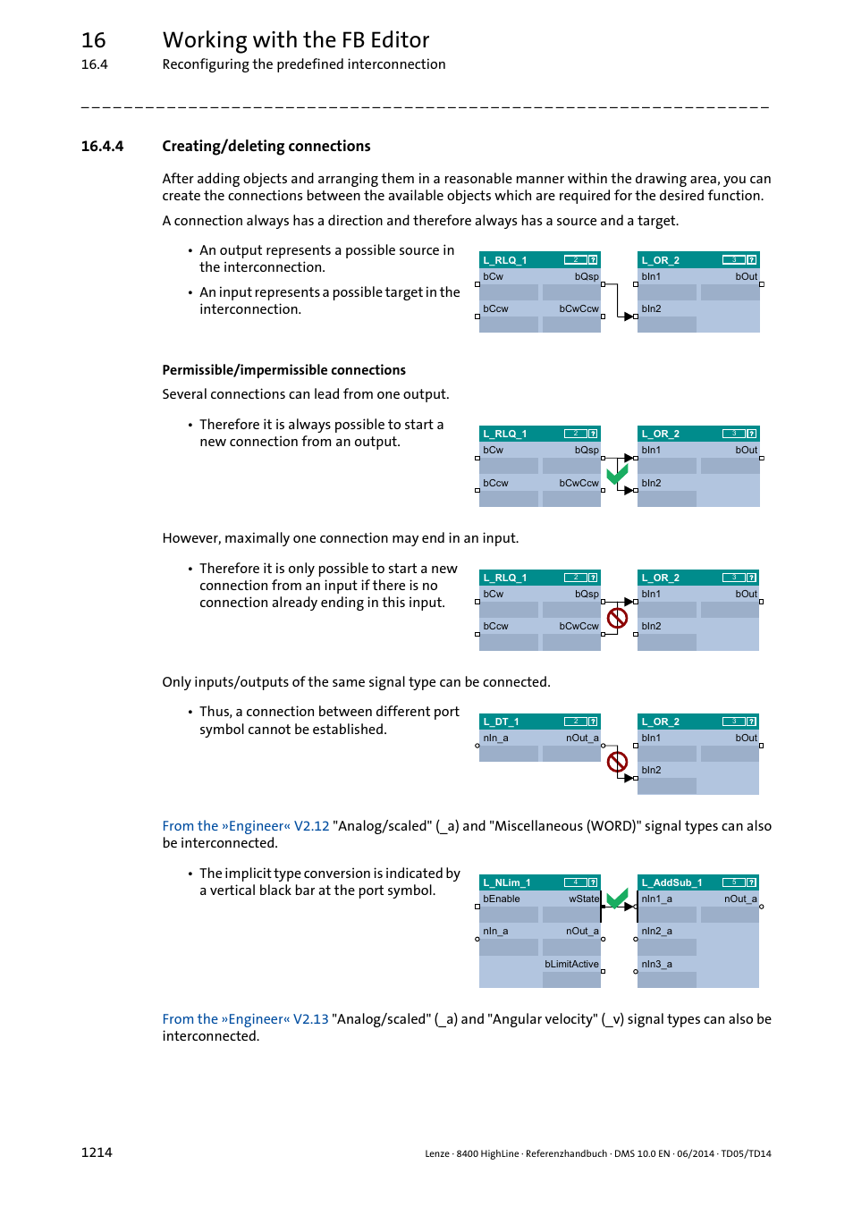 4 creating/deleting connections, Creating/deleting connections 4, Creating/deleting connections | 16 working with the fb editor | Lenze 8400 HighLine User Manual | Page 1214 / 1576