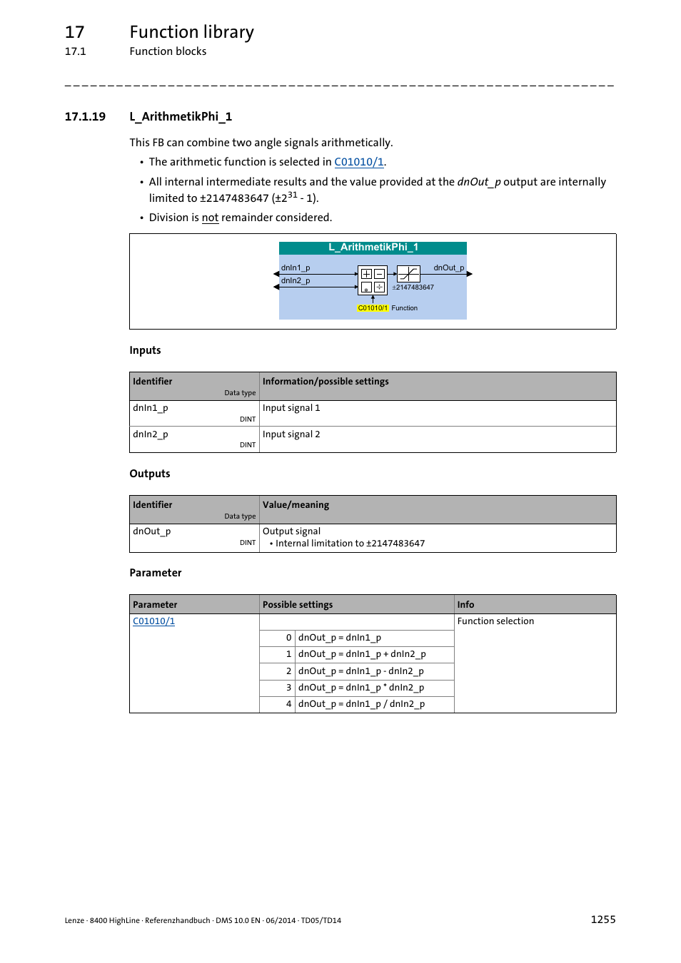 19 l_arithmetikphi_1, 19 l_arithmetikphi_1 5, L_arithmetikphi_1 | 17 function library | Lenze 8400 HighLine User Manual | Page 1255 / 1576